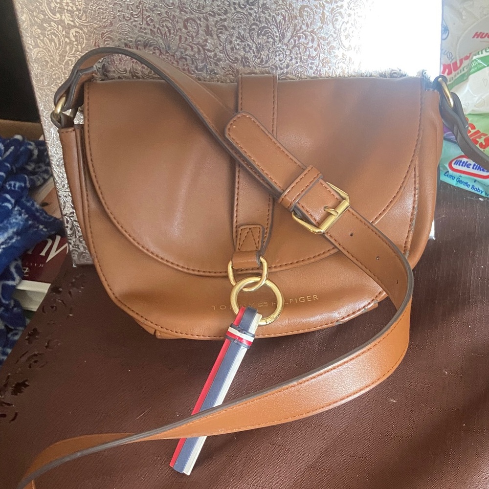 Tommy Hilfiger Tan Crossbody Bag with Gold Accents